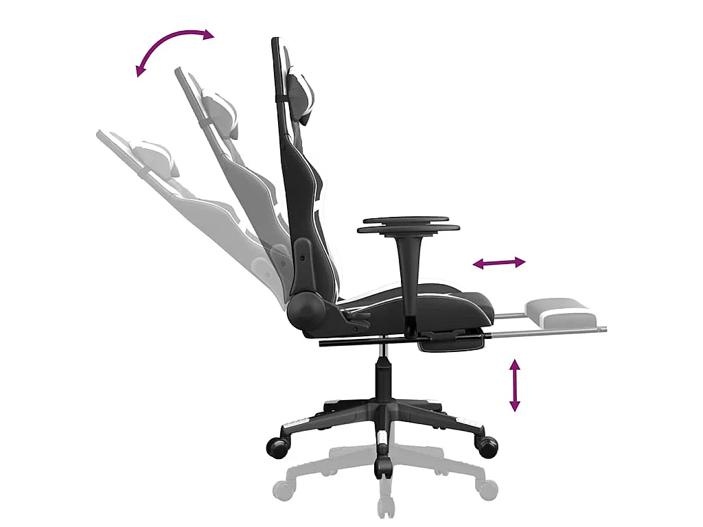 Chaise de jeu avec repose-pied Noir et blanc Similicuir
