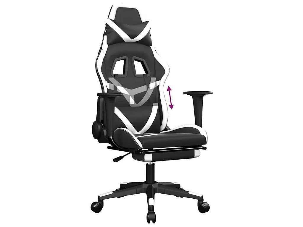 Chaise de jeu avec repose-pied Noir et blanc Similicuir
