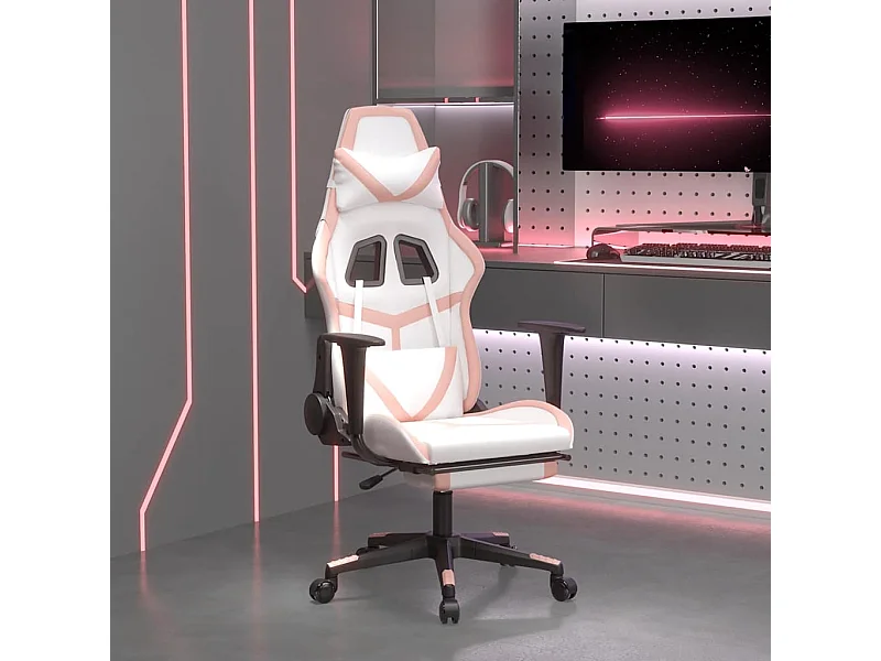 Sedia da Gaming Massaggio Poggiapiedi Bianco e Rosa Similpelle