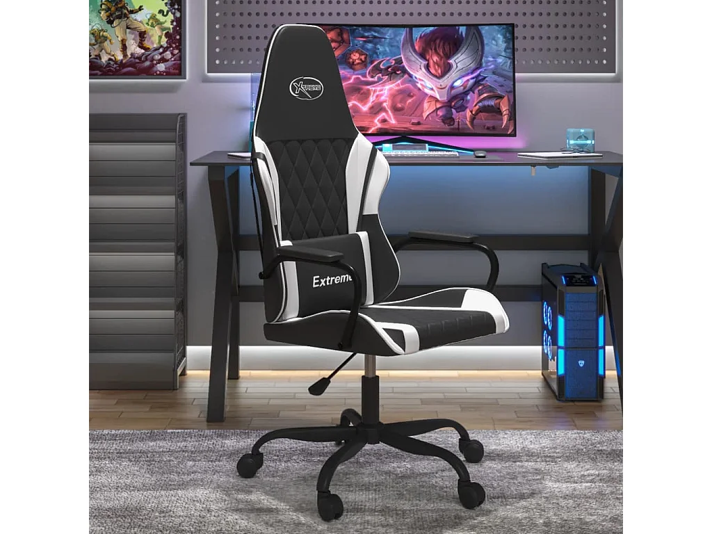 Sedia da Gaming Massaggiante Nera e Bianca in Similpelle