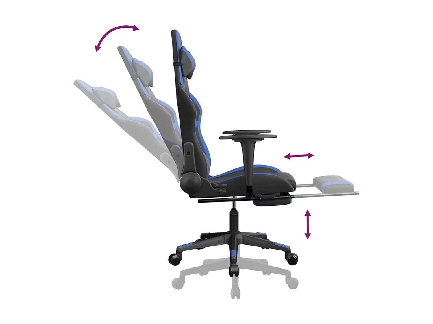 Gaming-Stuhl mit Fußstütze Schwarz und Blau Kunstleder