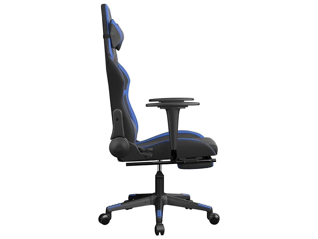 Chaise de jeu avec repose-pied Noir et bleu Similicuir