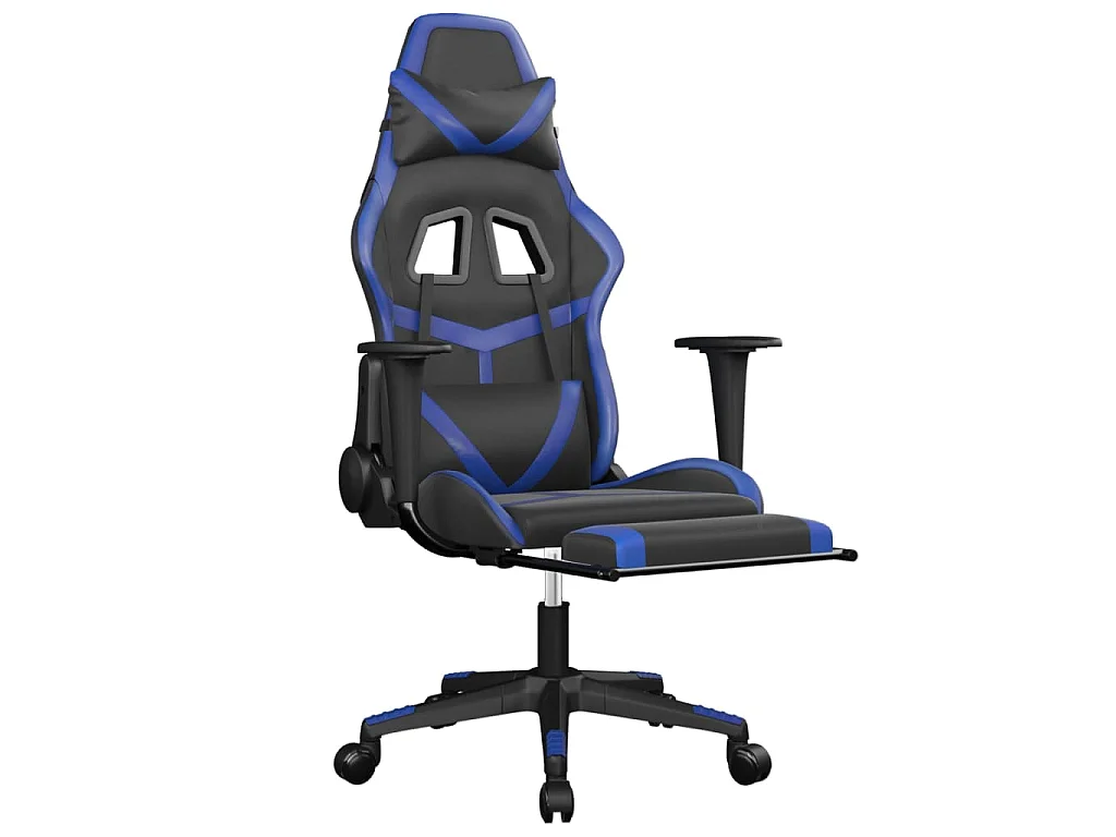 Chaise de jeu avec repose-pied Noir et bleu Similicuir