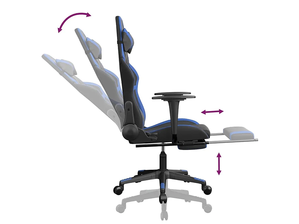 Chaise de jeu avec repose-pied Noir et bleu Similicuir