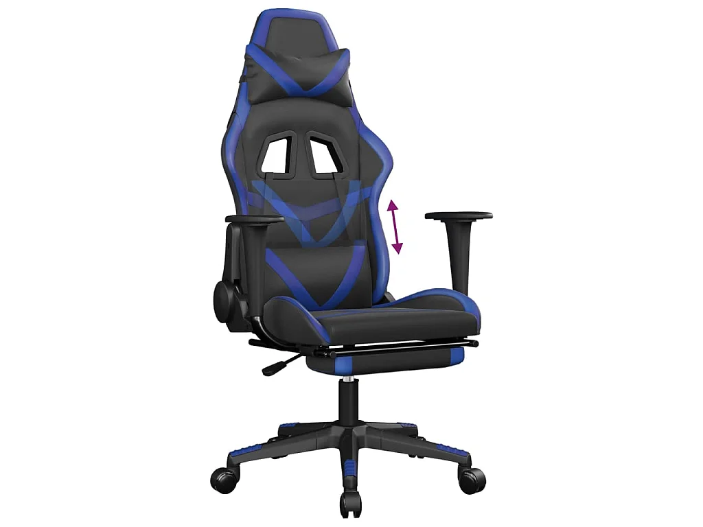 Chaise de jeu avec repose-pied Noir et bleu Similicuir