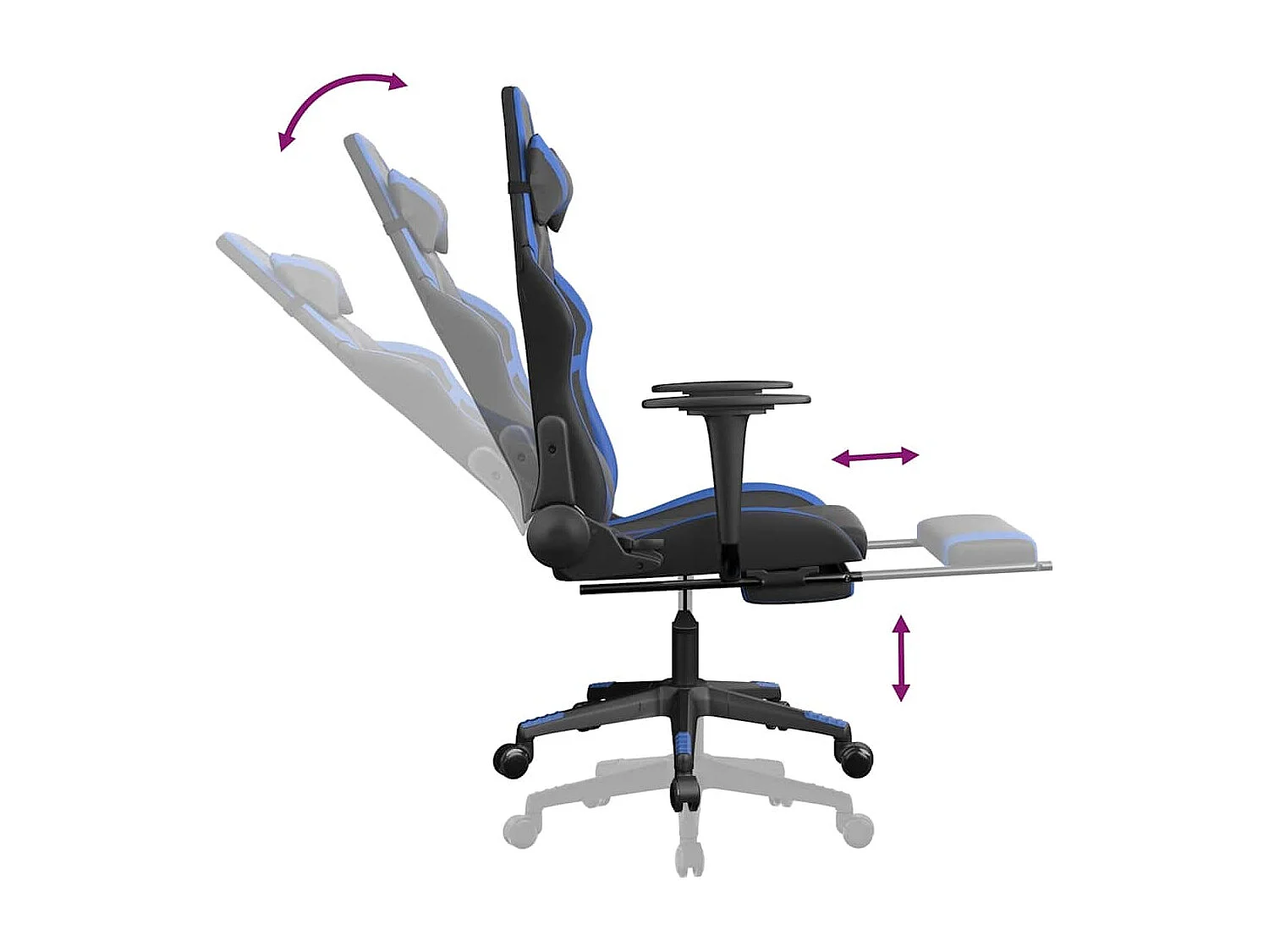 Chaise de jeu de massage et repose-pied Noir et bleu Similicuir