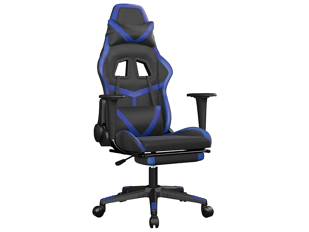 Chaise de jeu de massage et repose-pied Noir et bleu Similicuir