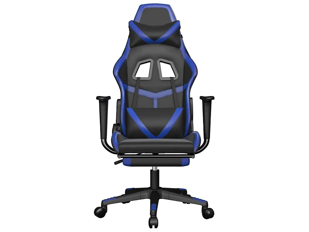 Chaise de jeu de massage et repose-pied Noir et bleu Similicuir