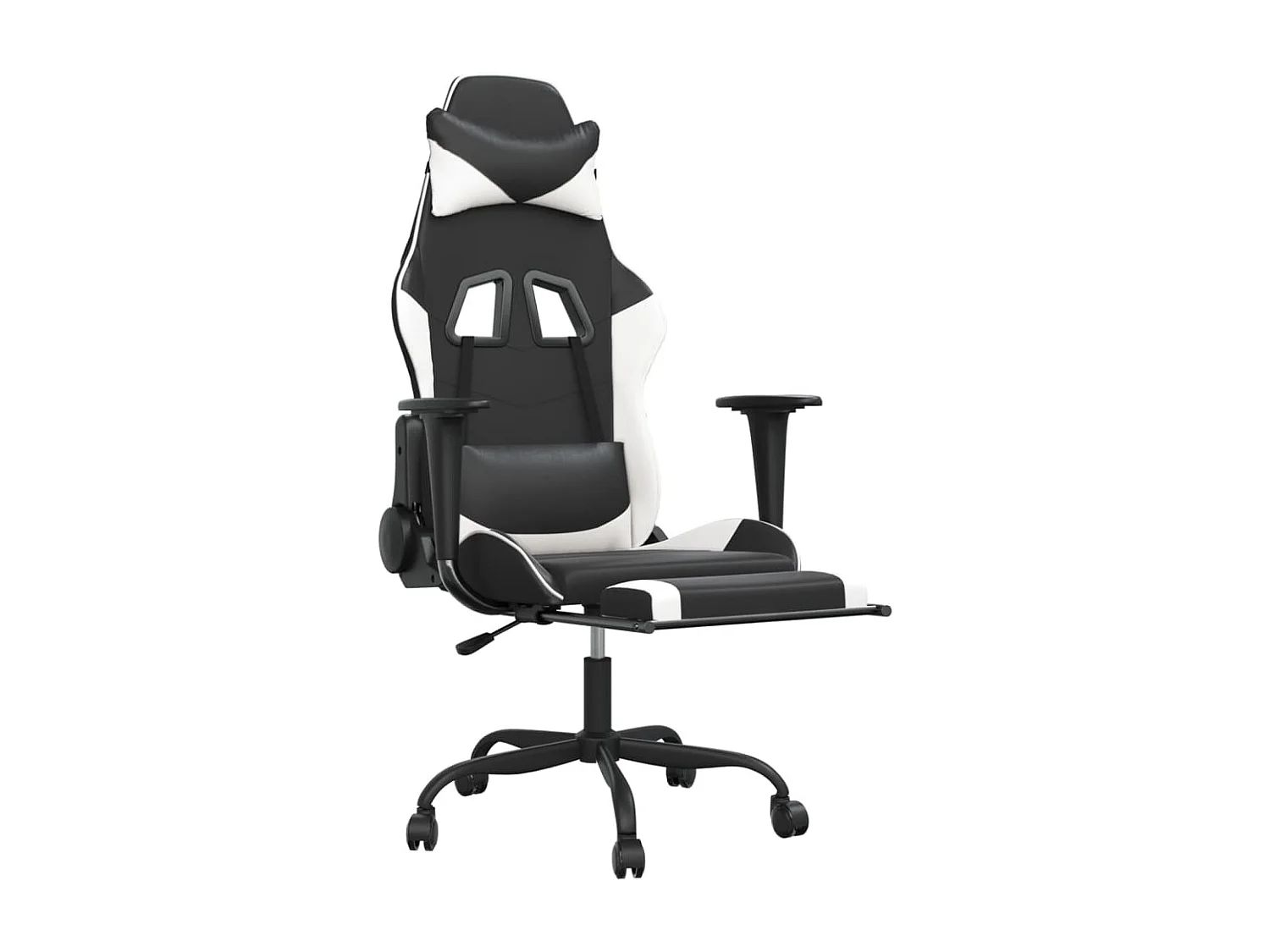 Gaming-Stuhl mit Fußstütze Schwarz und Weiß Kunstleder