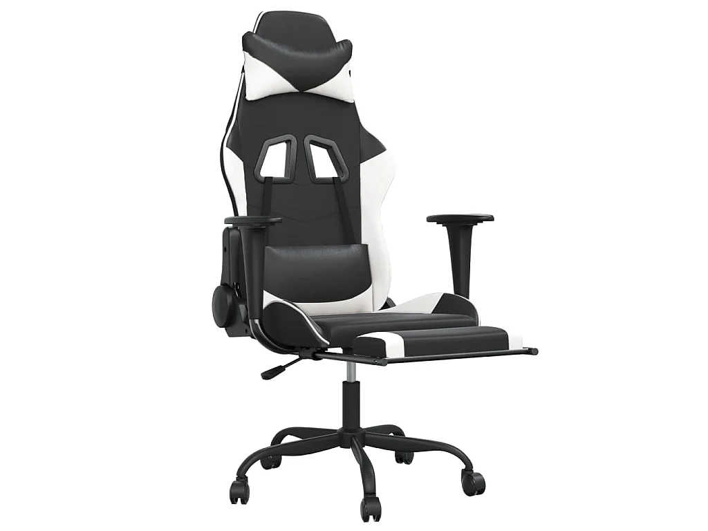 Sedia da Gaming con Poggiapiedi Nero e Bianco in Similpelle