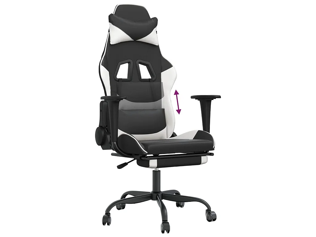 Sedia da Gaming con Poggiapiedi Nero e Bianco in Similpelle