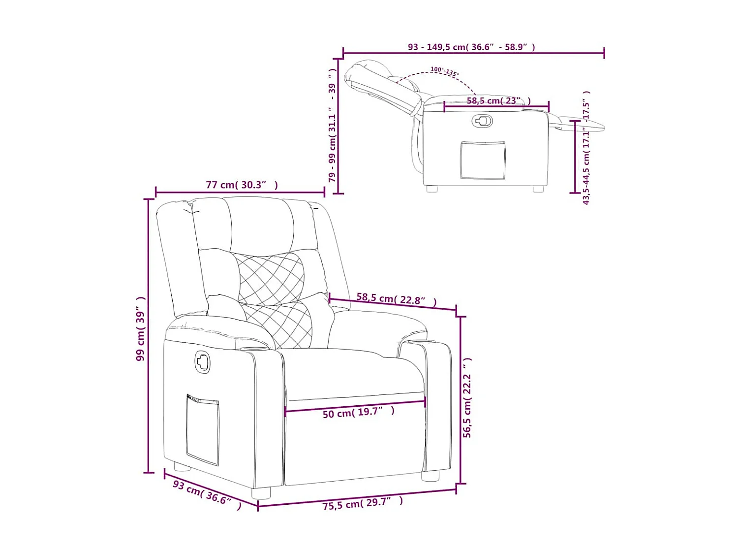 Fauteuil verstelbaar stof zwart