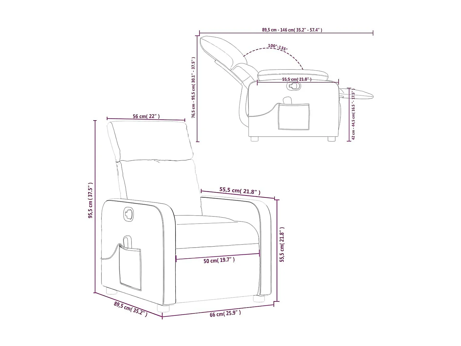 Fauteuil de massage inclinable Noir Tissu