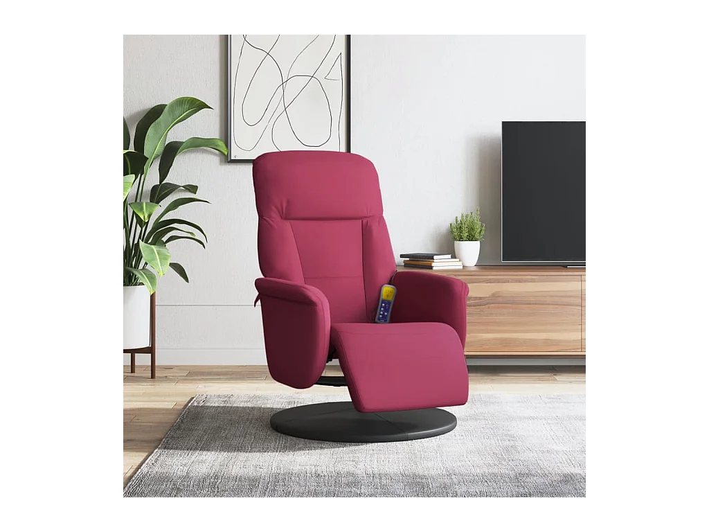 Sillón reclinable masaje con reposapiés terciopelo rojo tinto