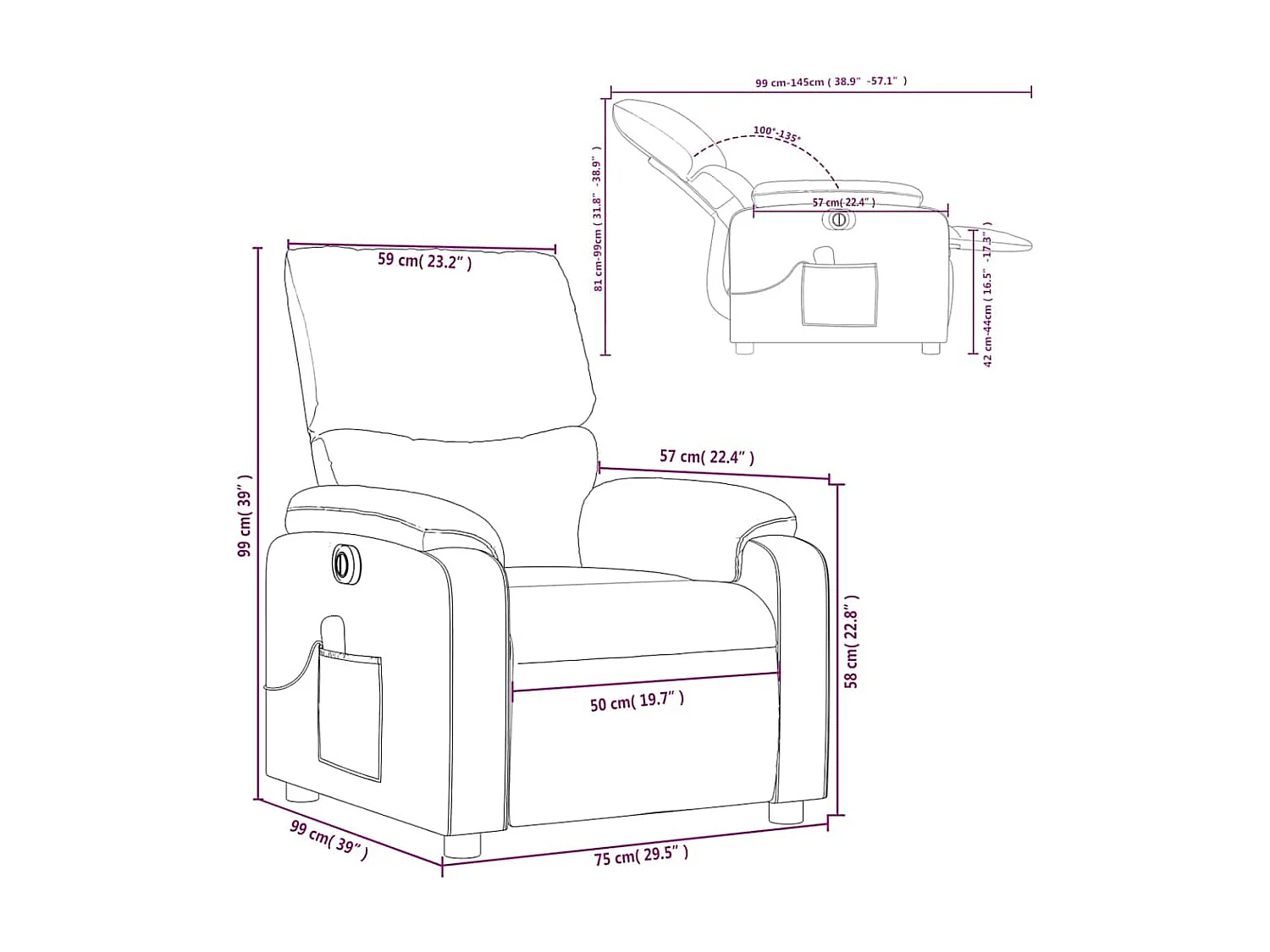 Sillón de masaje reclinable eléctrico cuero sintético crema