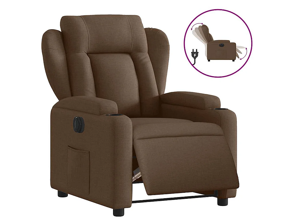 Fauteuil verstelbaar elektrisch stof bruin