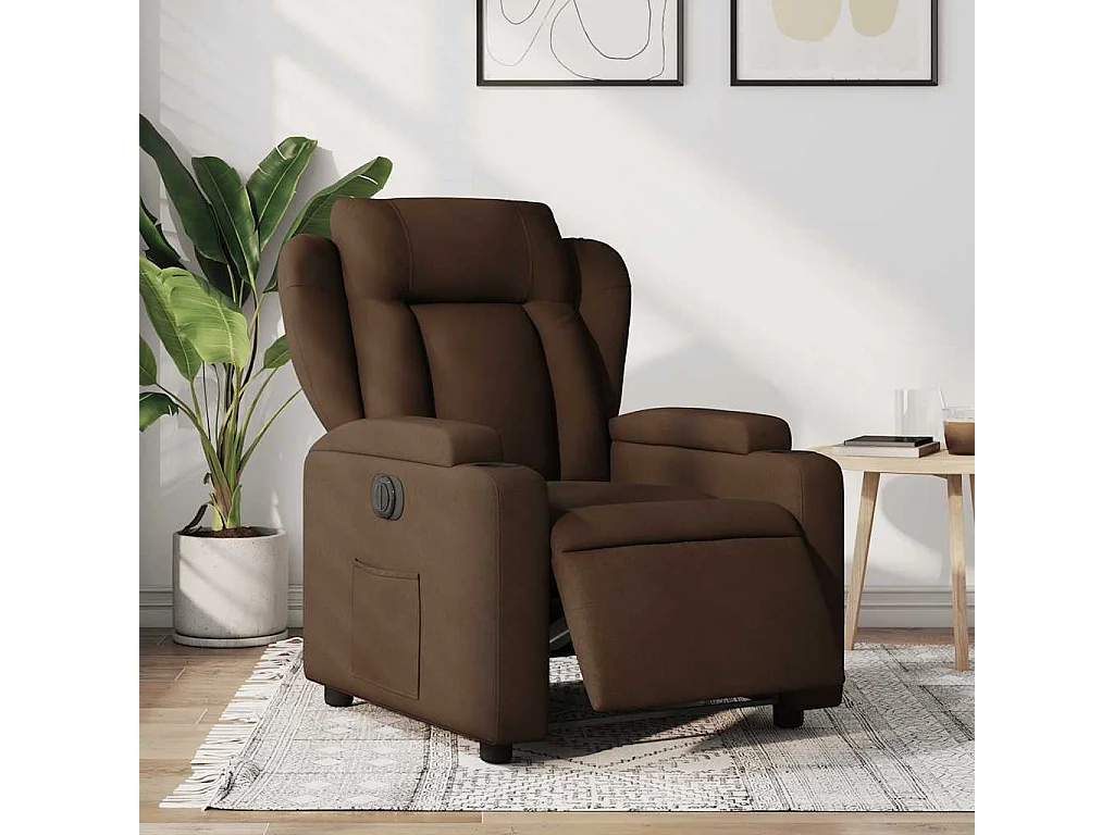 Fauteuil verstelbaar elektrisch stof bruin
