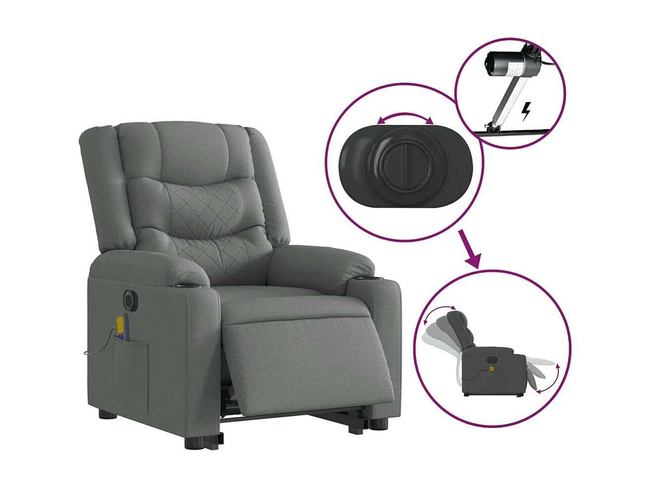 Fauteuil inclinable de massage électrique Gris foncé Tissu