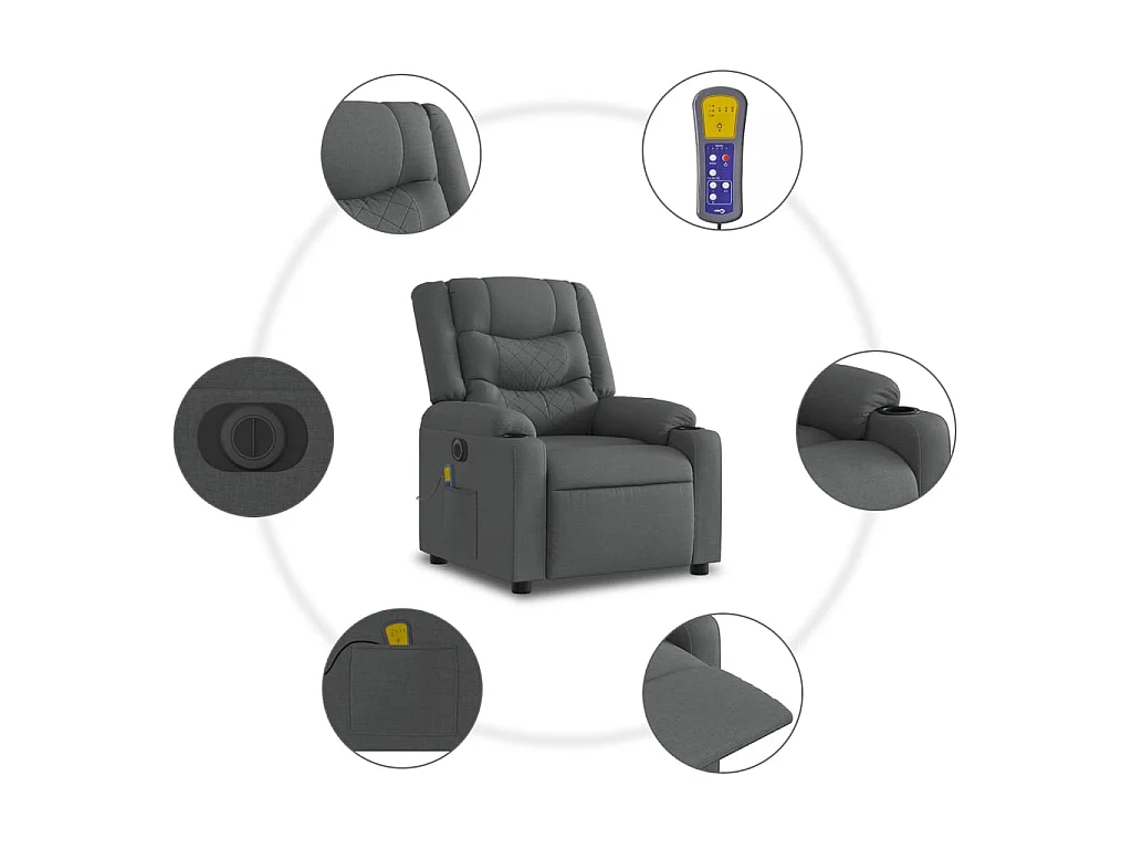 Elektrischer Massagesessel mit Aufstehhilfe Dunkelgrau Stoff