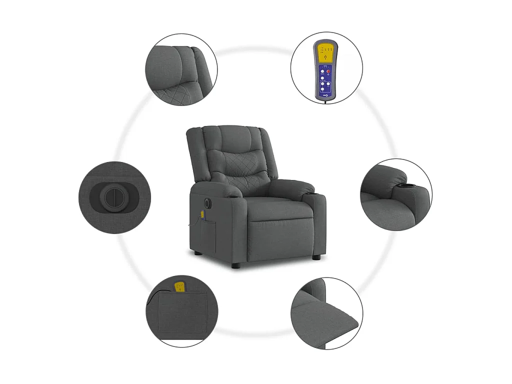 Elektrischer Massagesessel mit Aufstehhilfe Dunkelgrau Stoff
