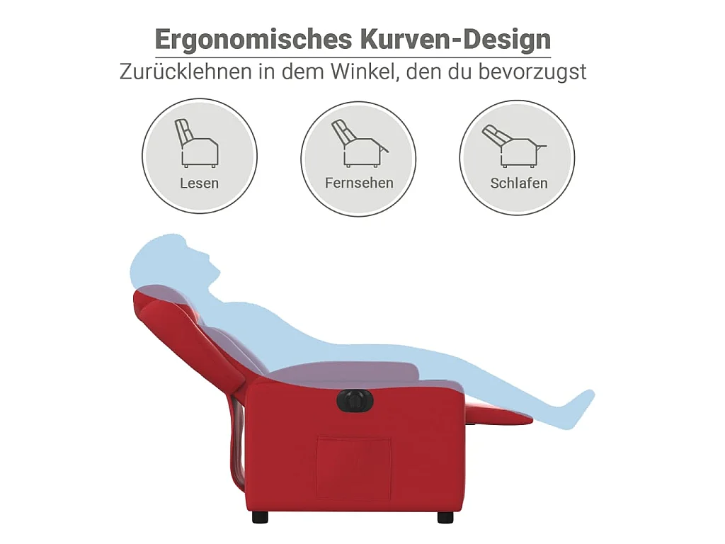 Fauteuil verstelbaar elektrisch kunstleer rood