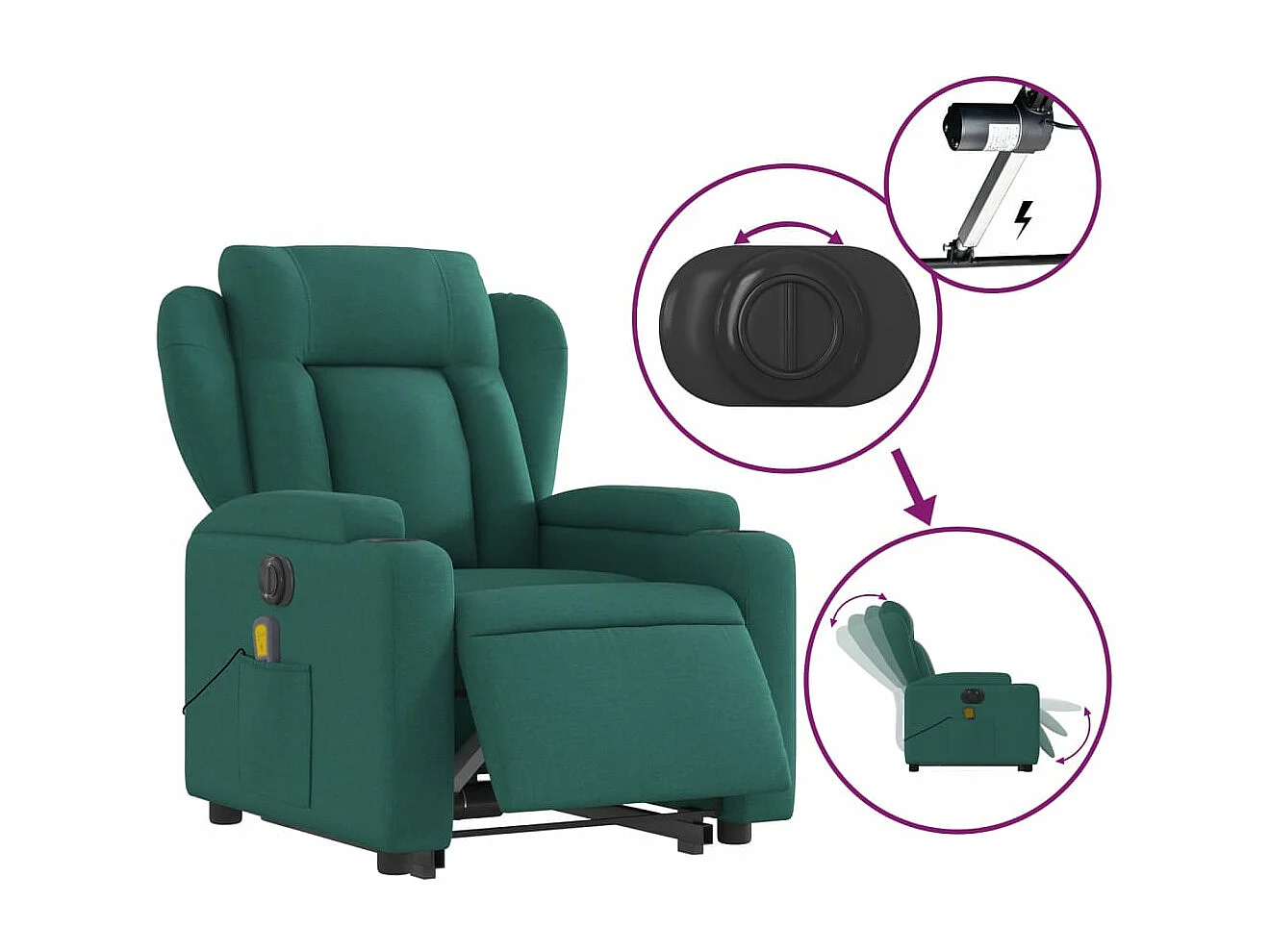 Fauteuil inclinable de massage électrique Vert foncé Tissu
