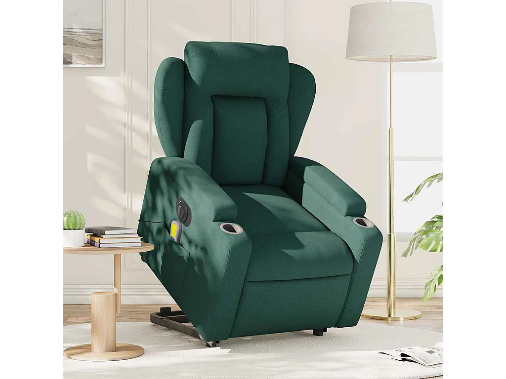 Fauteuil inclinable de massage électrique Vert foncé Tissu