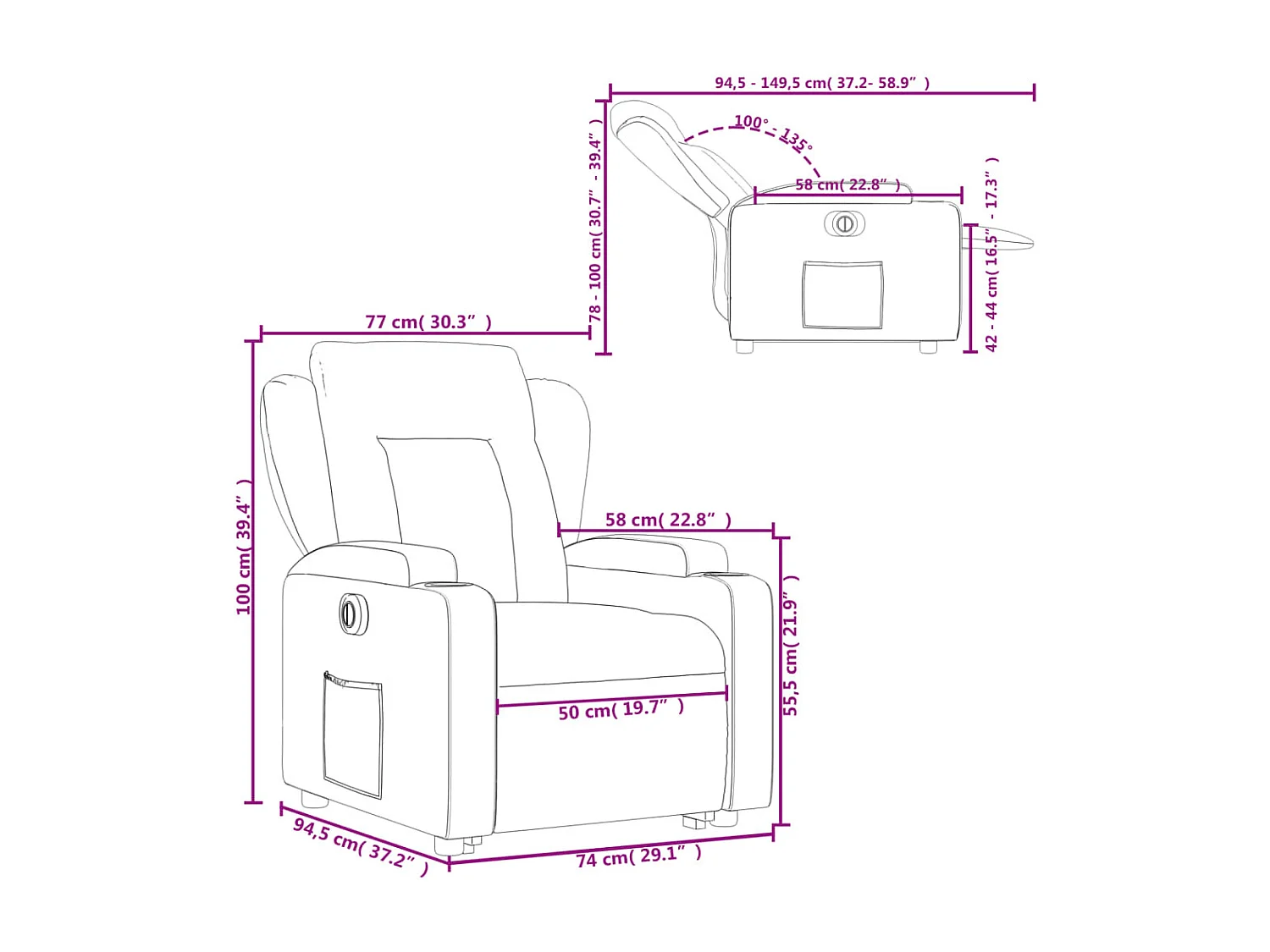 Fauteuil inclinable électrique crème similicuir