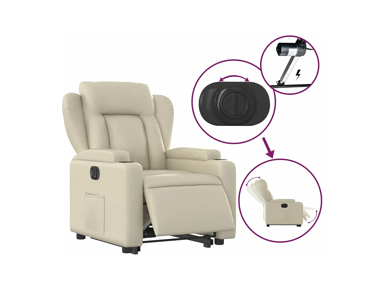 Fauteuil inclinable électrique crème similicuir