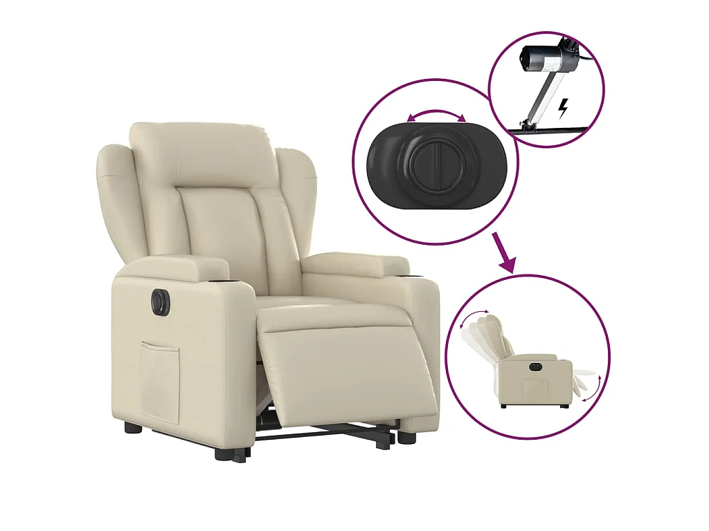 Fauteuil inclinable électrique crème similicuir