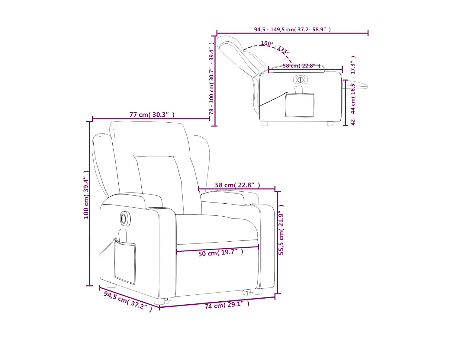 Fauteuil inclinable de massage électrique crème similicuir