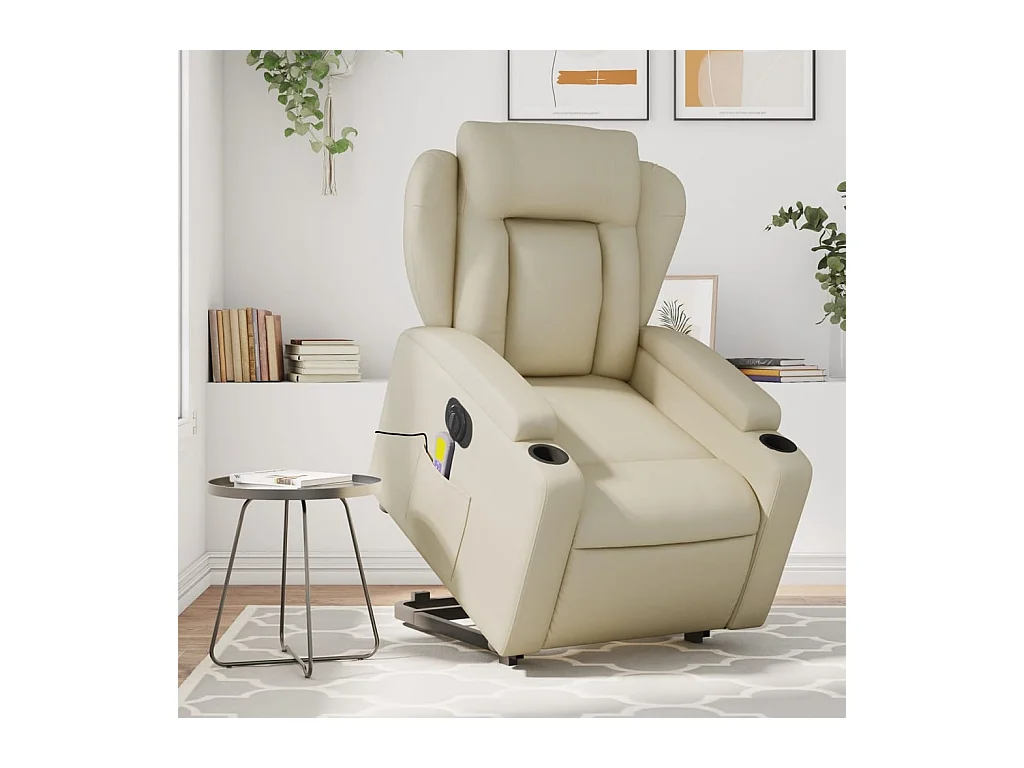 Fauteuil inclinable de massage électrique crème similicuir