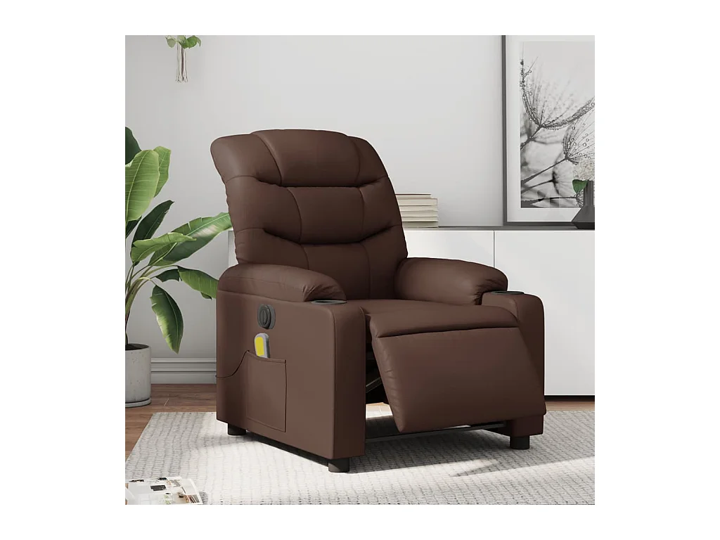 Fauteuil de massage inclinable électrique marron similicuir