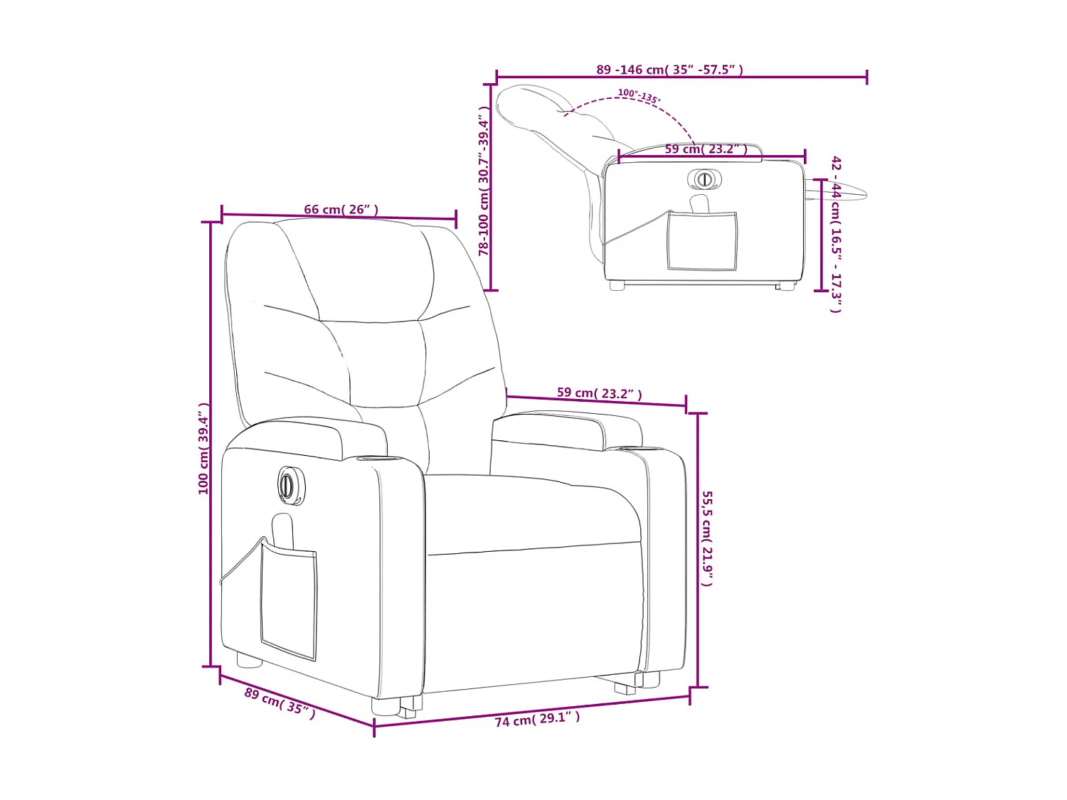 Fauteuil inclinable de massage électrique Crème Tissu