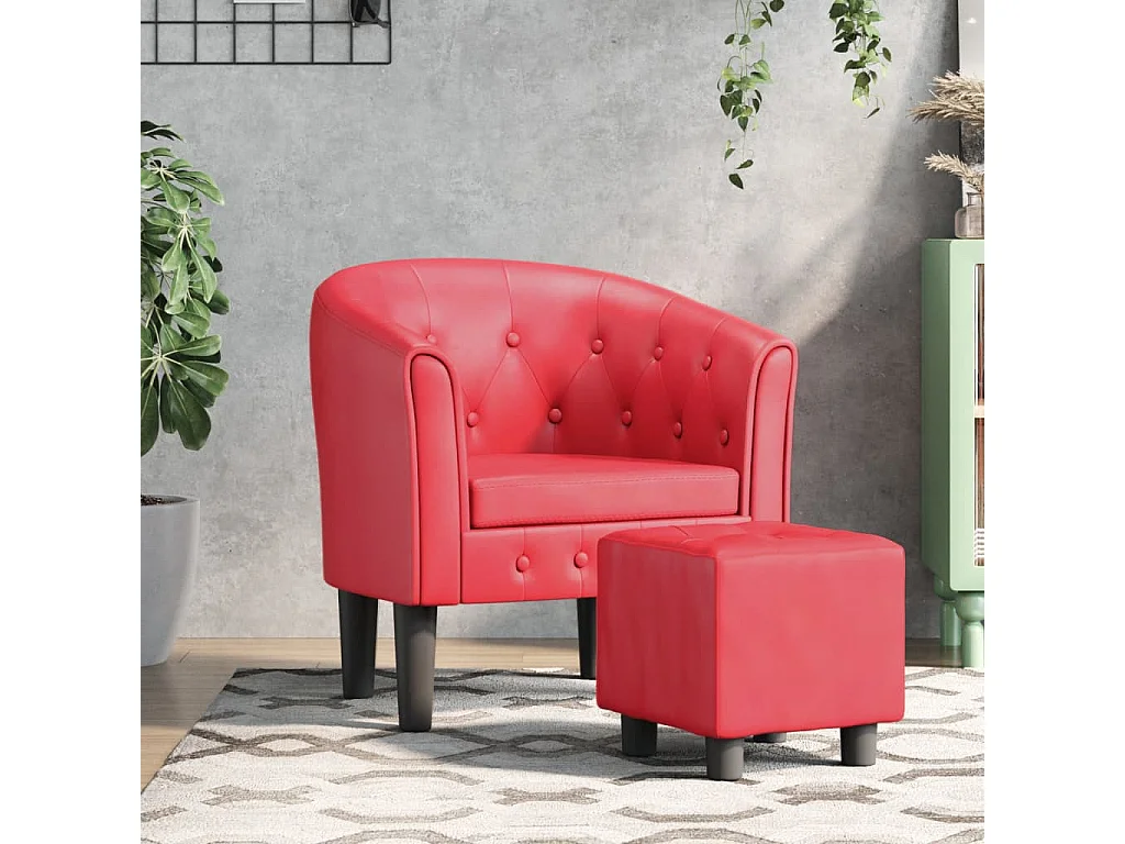 Clubsessel mit Fußhocker Rot Kunstleder
