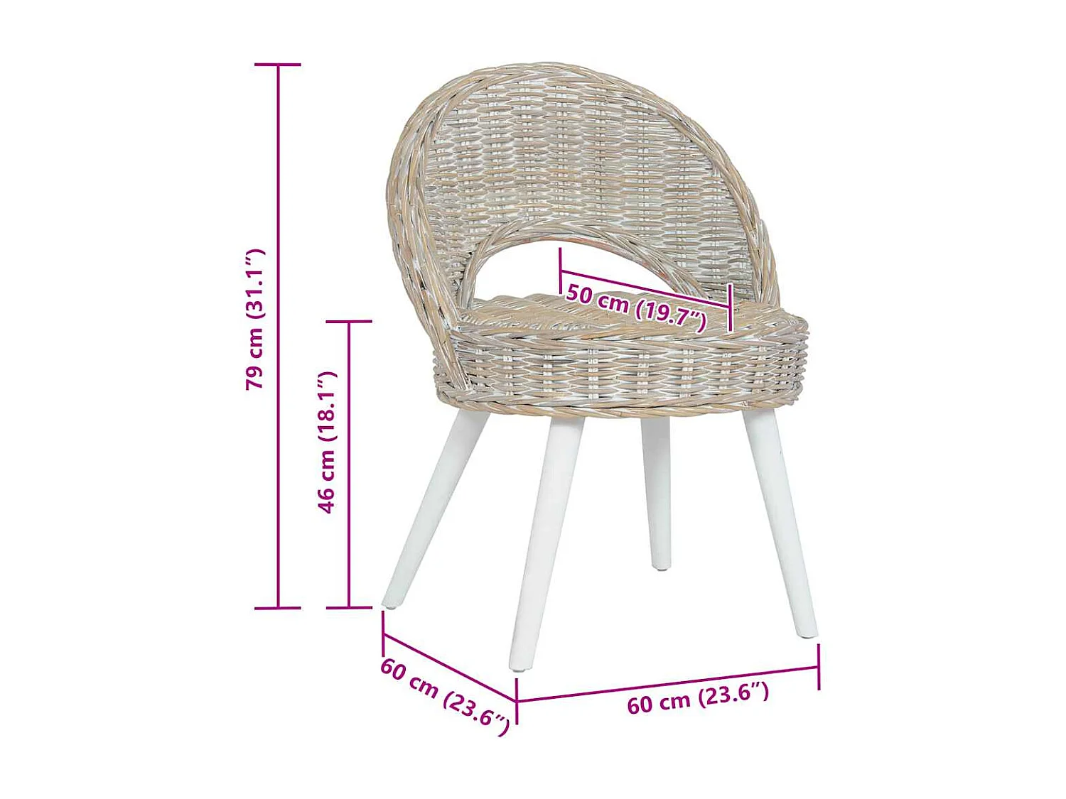 Fauteuil kubu rattan wit