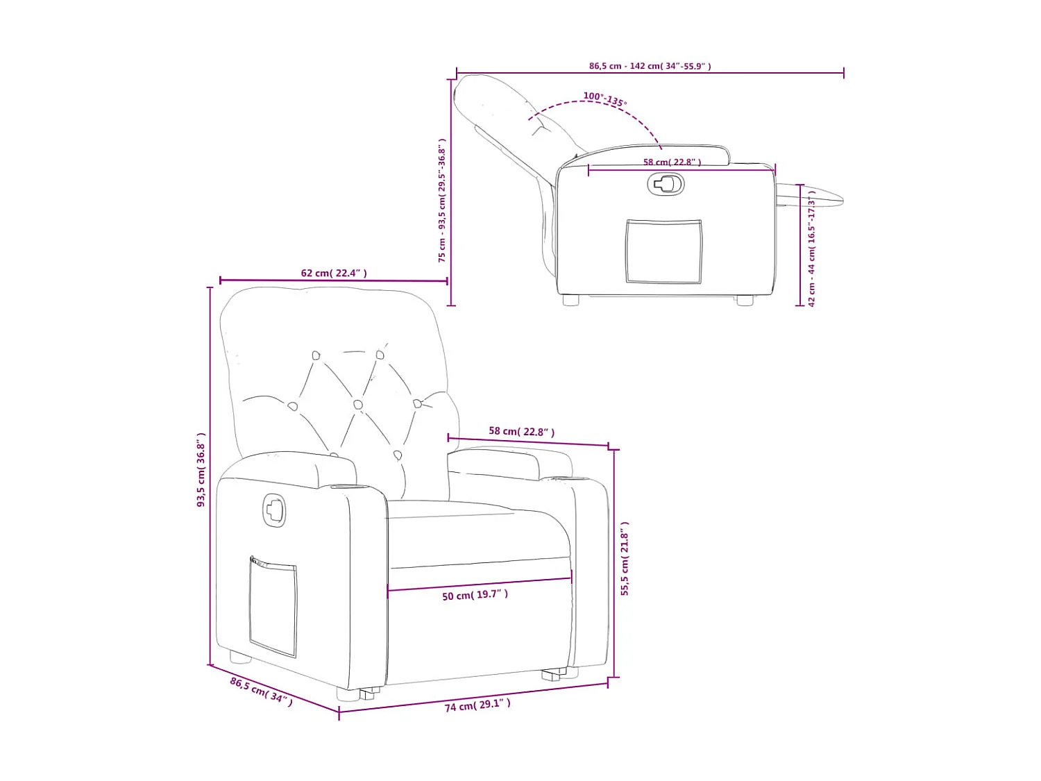 Fauteuil inclinable noir tissu