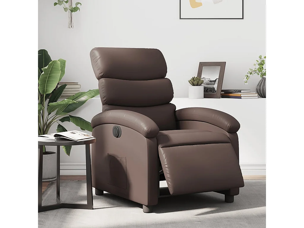 Poltrona Reclinabile Elettrica Marrone in Similpelle
