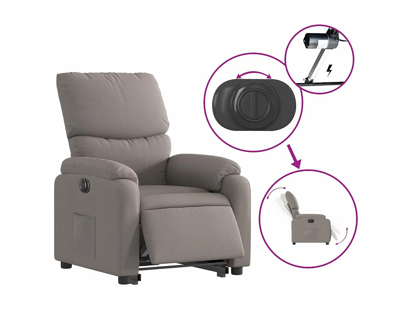 Fauteuil inclinable électrique taupe tissu