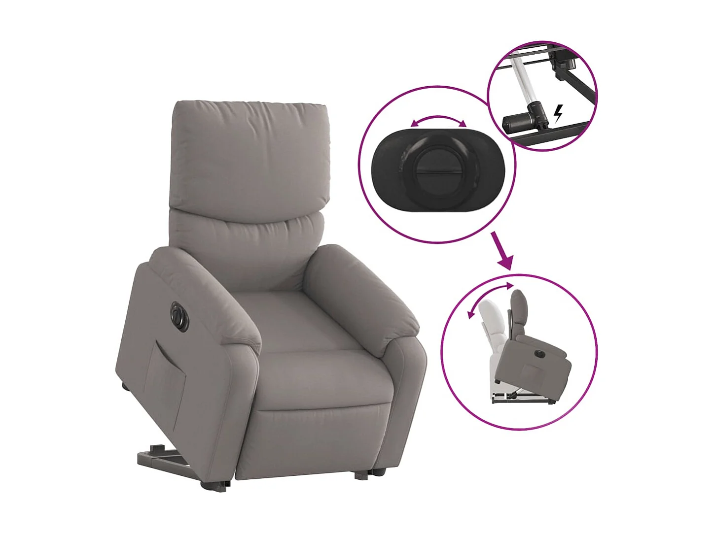 Fauteuil inclinable électrique taupe tissu