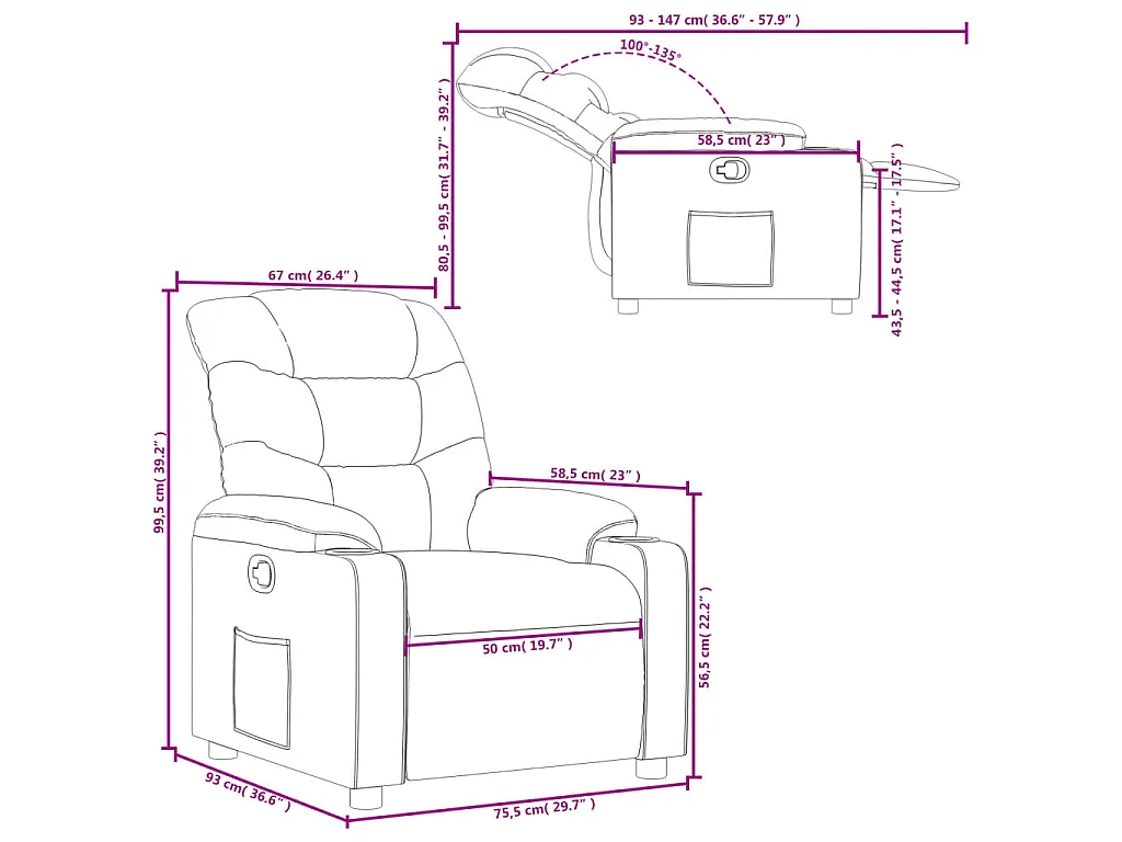 Fauteuil inclinable Gris clair Tissu