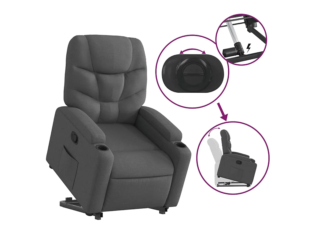 Poltrona reclinável elevatória tecido cinzento-escuro