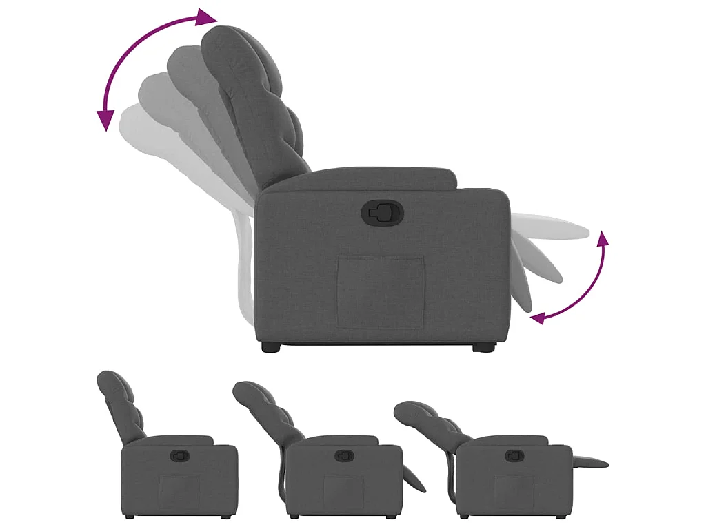 Poltrona reclinável elevatória tecido cinzento-escuro