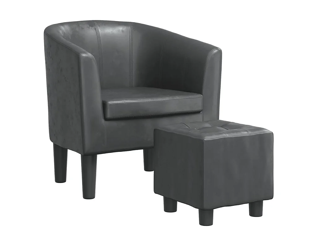 Fauteuil avec repose-pied gris similicuir