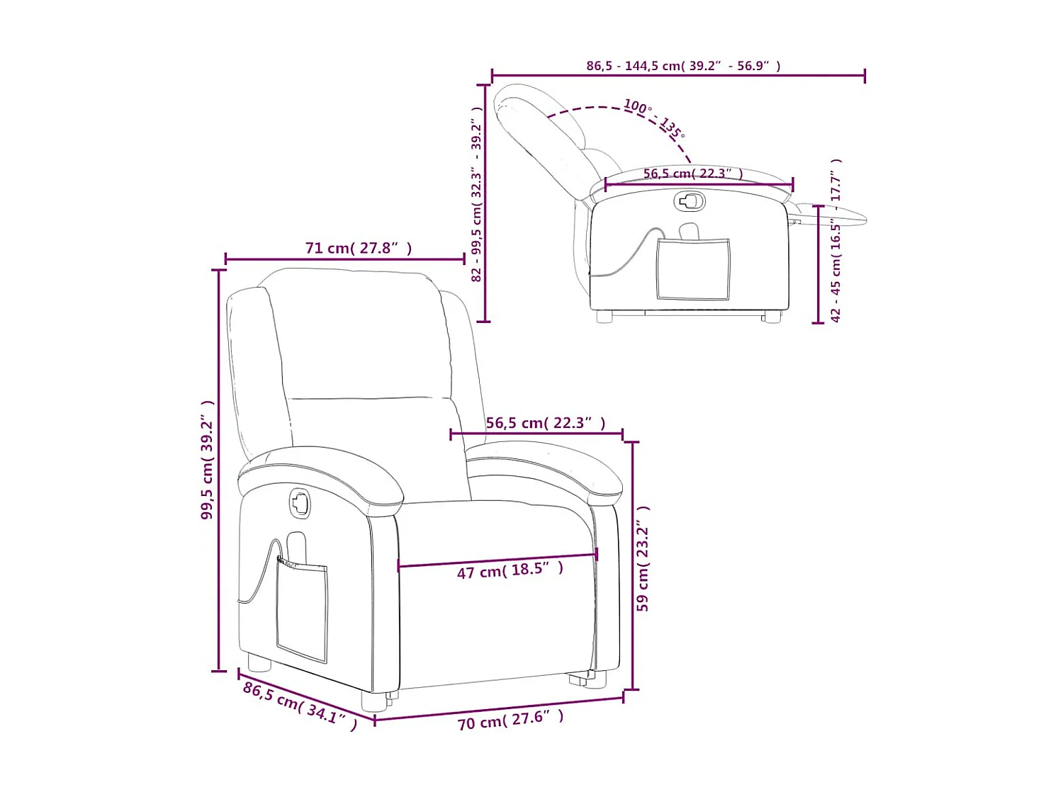 Fauteuil de massage inclinable Jaune Velours