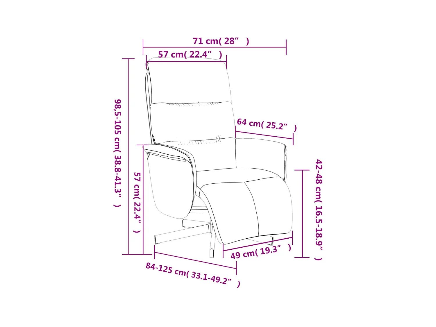 Fauteuil verstelbaar met voetensteun stof lichtgeel