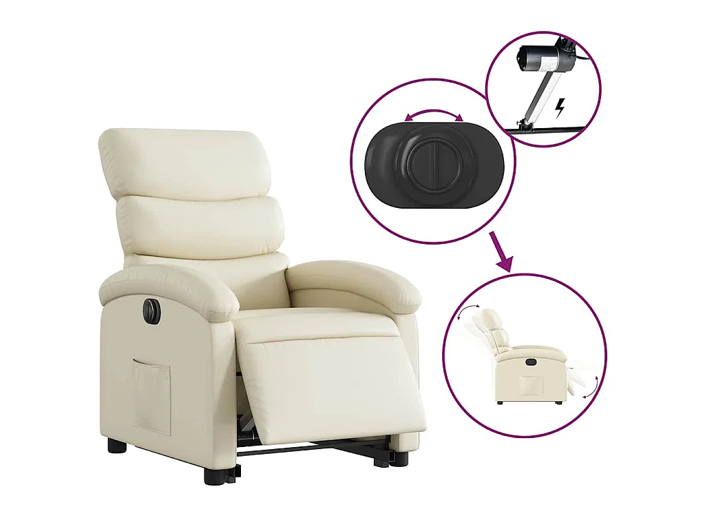 Fauteuil inclinable électrique crème similicuir