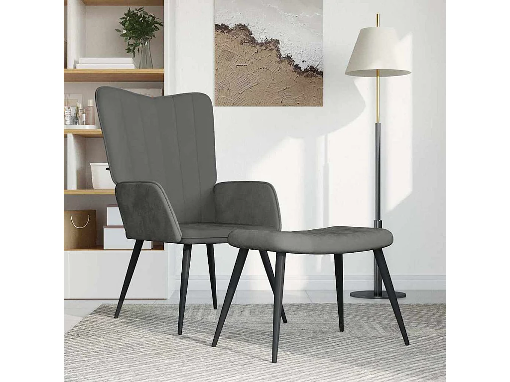 Chaise de relaxation avec repose-pied Gris foncé Velours