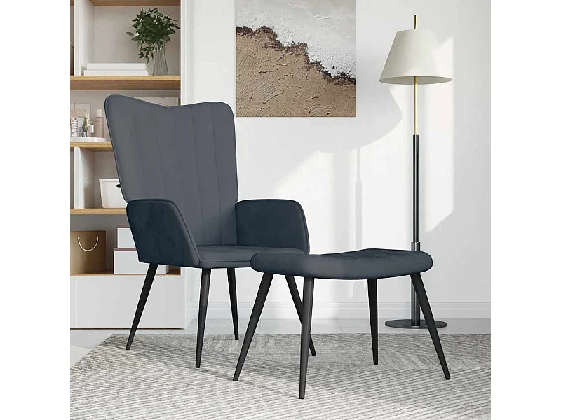 Chaise de relaxation avec repose-pied Gris foncé Velours