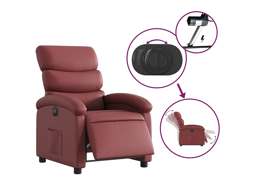 Elektryczny fotel relaksacyjny Bordowy z funkcją automatycznego pochylenia